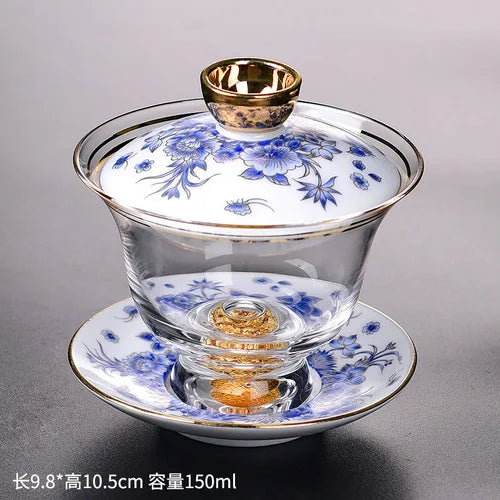 Ceramic Tibetan Gold Crystal Chinese Style Sancai Glass Cover Bowl Enamel Large -sized Hot Hand Gaiwan for Tea Teaware Kitchen