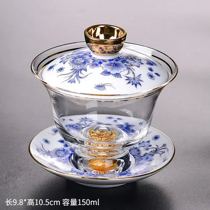 Ceramic Tibetan Gold Crystal Chinese Style Sancai Glass Cover Bowl Enamel Large -sized Hot Hand Gaiwan for Tea Teaware Kitchen