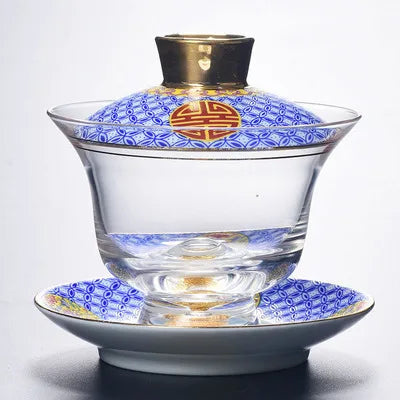 Ceramic Tibetan Gold Crystal Chinese Style Sancai Glass Cover Bowl Enamel Large -sized Hot Hand Gaiwan for Tea Teaware Kitchen