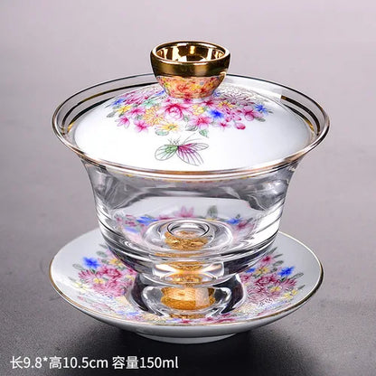 Ceramic Tibetan Gold Crystal Chinese Style Sancai Glass Cover Bowl Enamel Large -sized Hot Hand Gaiwan for Tea Teaware Kitchen