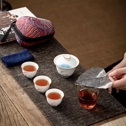 Ceramic Travel Kung Fu Tea Set Teaware Travel Bag 1 Teapot 3 Teacups Porcelain Glass Tea Pot With Cup Gaiwan Set Business Gift