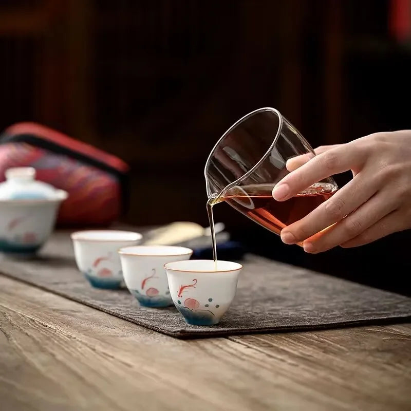 Ceramic Travel Kung Fu Tea Set Teaware Travel Bag 1 Teapot 3 Teacups Porcelain Glass Tea Pot With Cup Gaiwan Set Business Gift