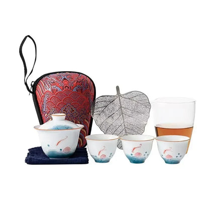Ceramic Travel Kung Fu Tea Set Teaware Travel Bag 1 Teapot 3 Teacups Porcelain Glass Tea Pot With Cup Gaiwan Set Business Gift