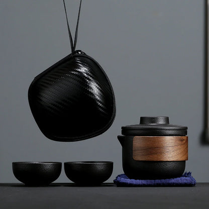 Ceramic Travel Tea Set One Pot Two Cups Outdoor Quick Cup Portable Storage Bag Chinese Porcelain Tea Suit Custom Beauty Teaware