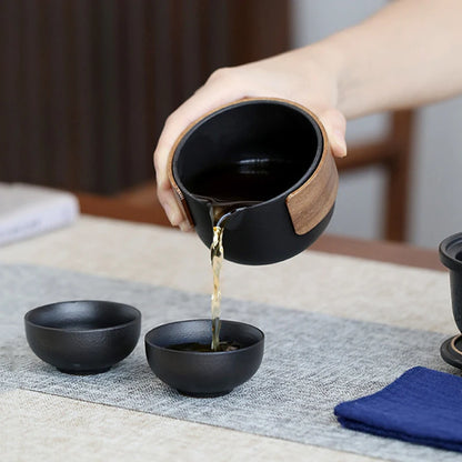 Ceramic Travel Tea Set One Pot Two Cups Outdoor Quick Cup Portable Storage Bag Chinese Porcelain Tea Suit Custom Beauty Teaware