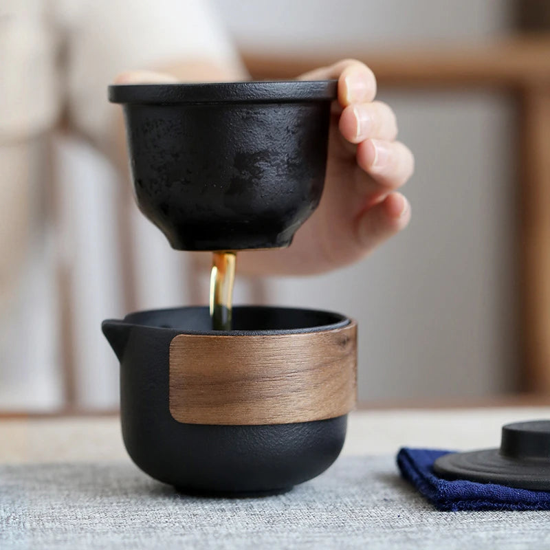 Ceramic Travel Tea Set One Pot Two Cups Outdoor Quick Cup Portable Storage Bag Chinese Porcelain Tea Suit Custom Beauty Teaware