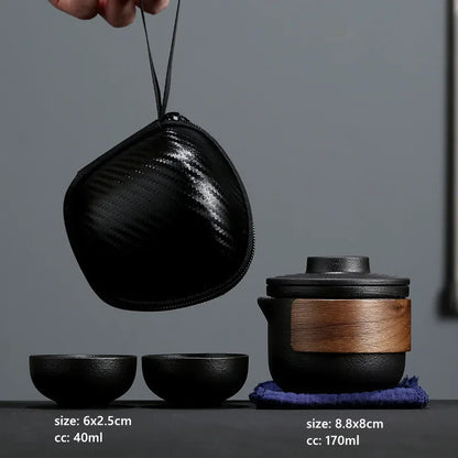 Ceramic Travel Tea Set One Pot Two Cups Outdoor Quick Cup Portable Storage Bag Chinese Porcelain Tea Suit Custom Beauty Teaware