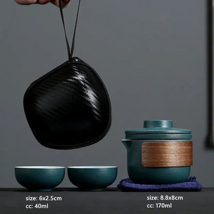 Ceramic Travel Tea Set One Pot Two Cups Outdoor Quick Cup Portable Storage Bag Chinese Porcelain Tea Suit Custom Beauty Teaware