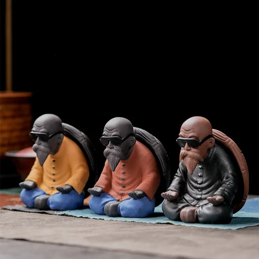 Ceramic Turtle Old man Tea Leak Tea Pet Statue Purple Sand Cute Character Decoration Home, Tea Room Art Ornaments