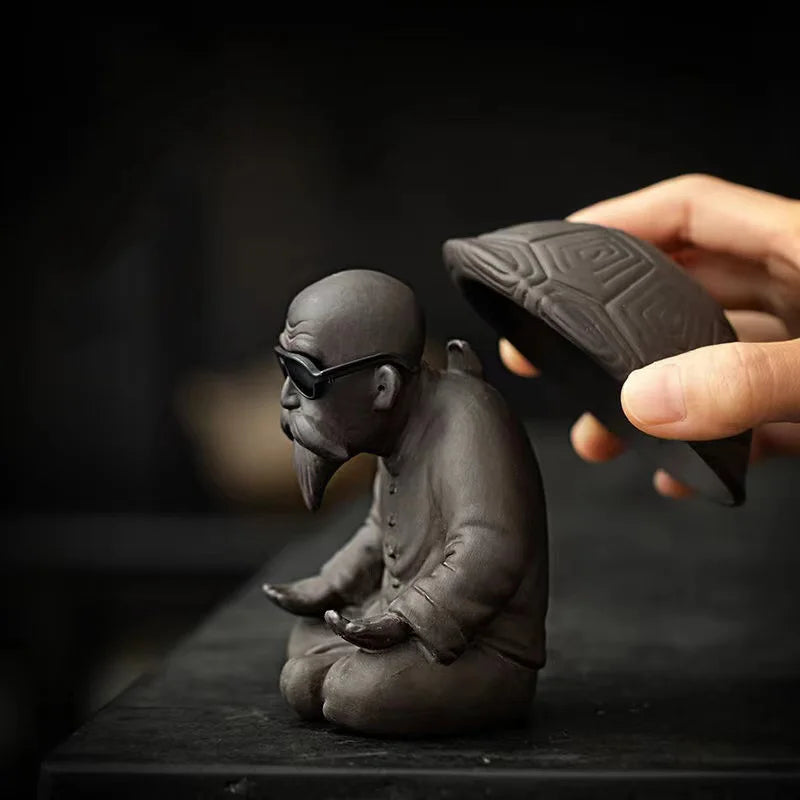 Ceramic Turtle Old man Tea Leak Tea Pet Statue Purple Sand Cute Character Decoration Home, Tea Room Art Ornaments Free Delivery