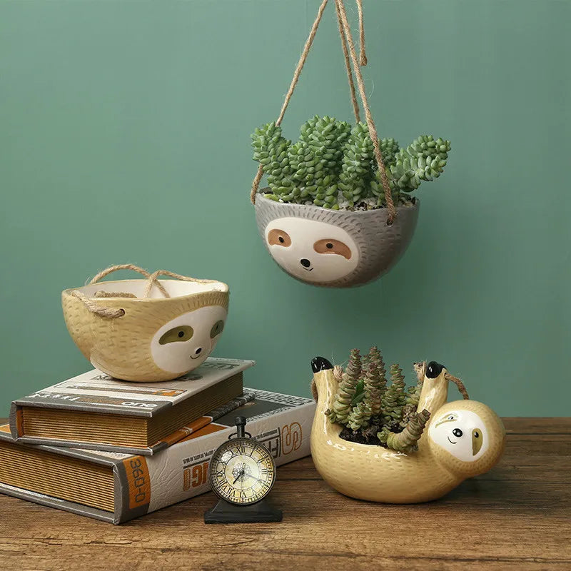 Ceramic Vase Wall Hanging Sloth Flower Pot Nordic Home Garden Decor Animal Flower Pot Scindapsus Chlorophytum Potted Plant Pot