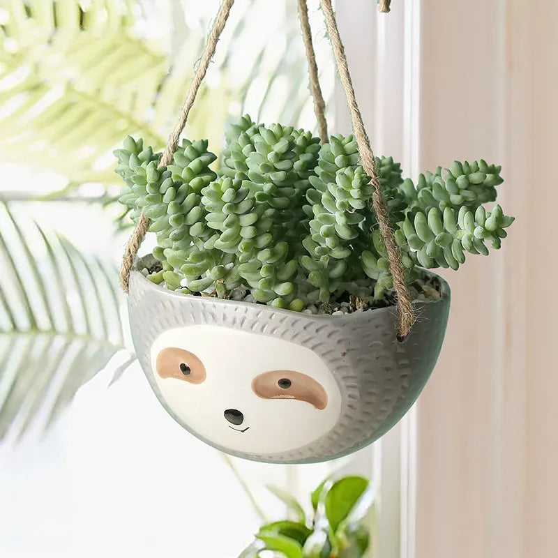 Ceramic Vase Wall Hanging Sloth Flower Pot Nordic Home Garden Decor Animal Flower Pot Scindapsus Chlorophytum Potted Plant Pot