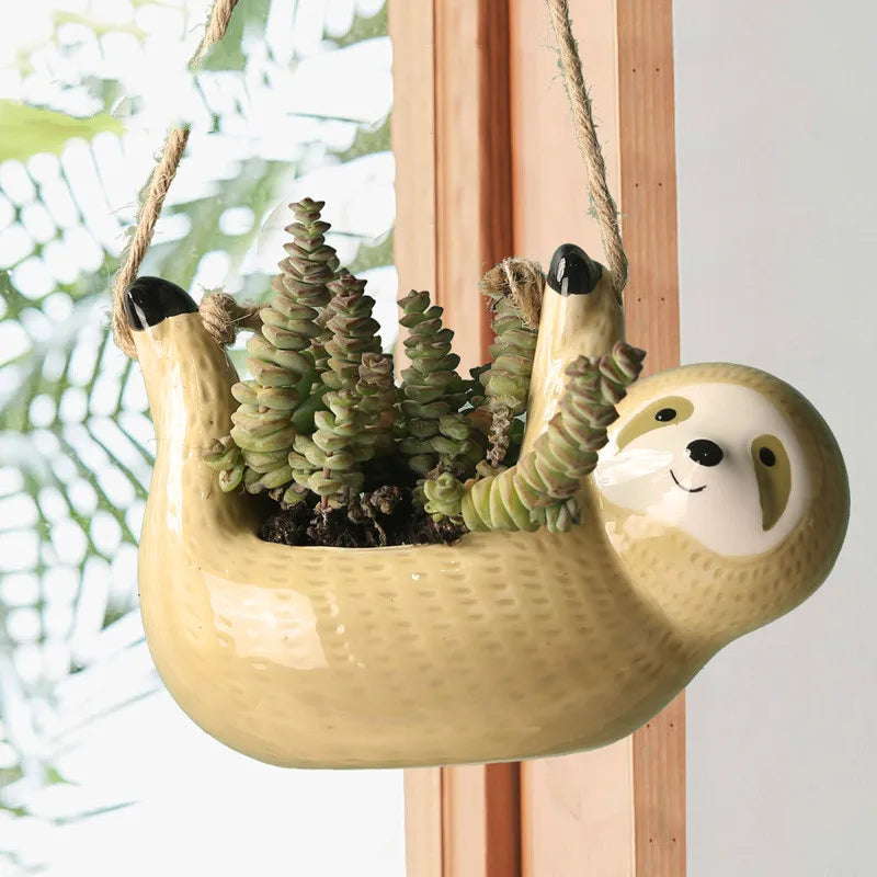 Ceramic Vase Wall Hanging Sloth Flower Pot Nordic Home Garden Decor Animal Flower Pot Scindapsus Chlorophytum Potted Plant Pot