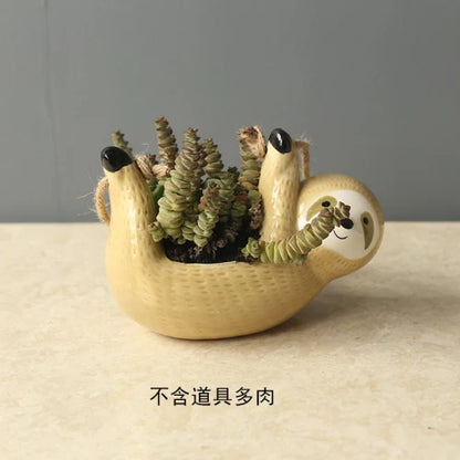 Ceramic Vase Wall Hanging Sloth Flower Pot Nordic Home Garden Decor Animal Flower Pot Scindapsus Chlorophytum Potted Plant Pot