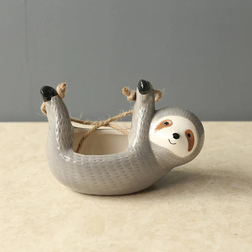 Ceramic Vase Wall Hanging Sloth Flower Pot Nordic Home Garden Decor Animal Flower Pot Scindapsus Chlorophytum Potted Plant Pot