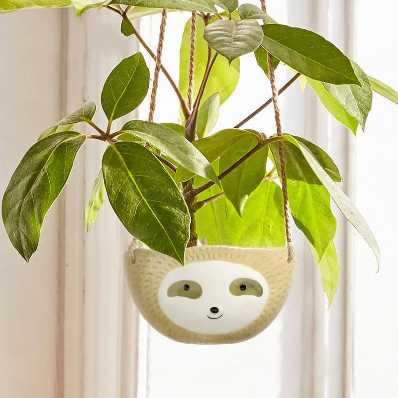 Ceramic Vase Wall Hanging Sloth Flower Pot Nordic Home Garden Decor Animal Flower Pot Scindapsus Chlorophytum Potted Plant Pot