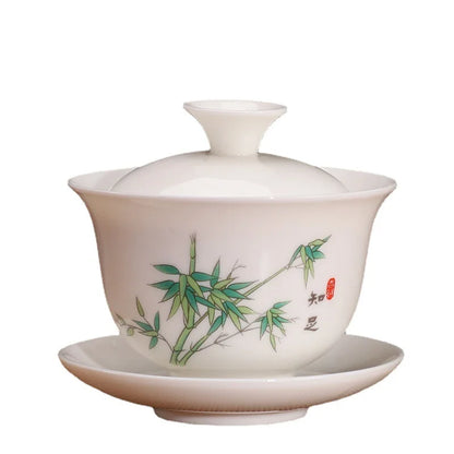 Ceramic White Gaiwan Tea Set Chinese Kung Fu Teaware Pigmented Tea Cup Set Handmade Tea Tureen Home Porcelanas Tea Bowl