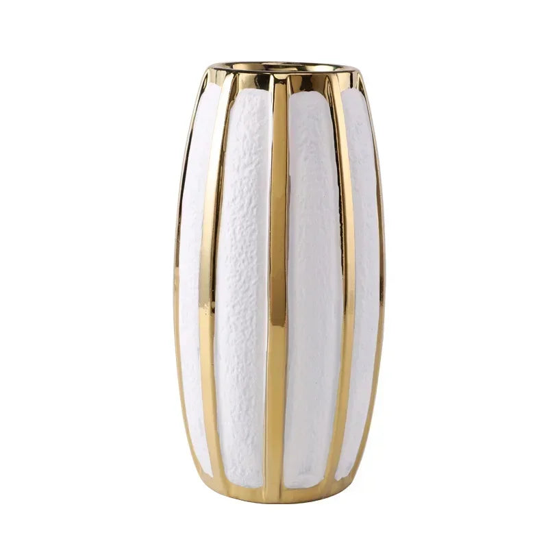 Ceramic White Gold Vase Modern Simple Home Decoration Flowerpot Phalaenopsis Basin with Gold Flower Arrangement