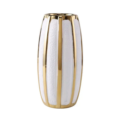 Ceramic White Gold Vase Modern Simple Home Decoration Flowerpot Phalaenopsis Basin with Gold Flower Arrangement