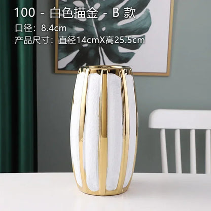 Ceramic White Gold Vase Modern Simple Home Decoration Flowerpot Phalaenopsis Basin with Gold Flower Arrangement
