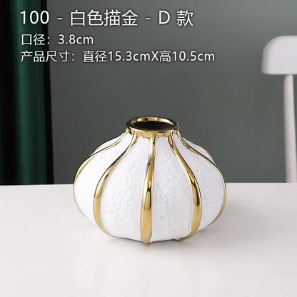 Ceramic White Gold Vase Modern Simple Home Decoration Flowerpot Phalaenopsis Basin with Gold Flower Arrangement