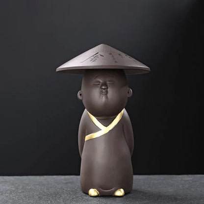 Ceramic Zi Sha Filter Ornaments Creative Little Monk Bamboo Hat Tea Funnel Strainer Infuset Kung Fu Tea Ceremony Set Accessory