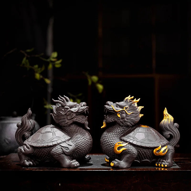 Ceramic dragon turtle mascot chinese characteristic Statue Feng Shui Gossip God Beast Home Living Room, Room, Office Accessories