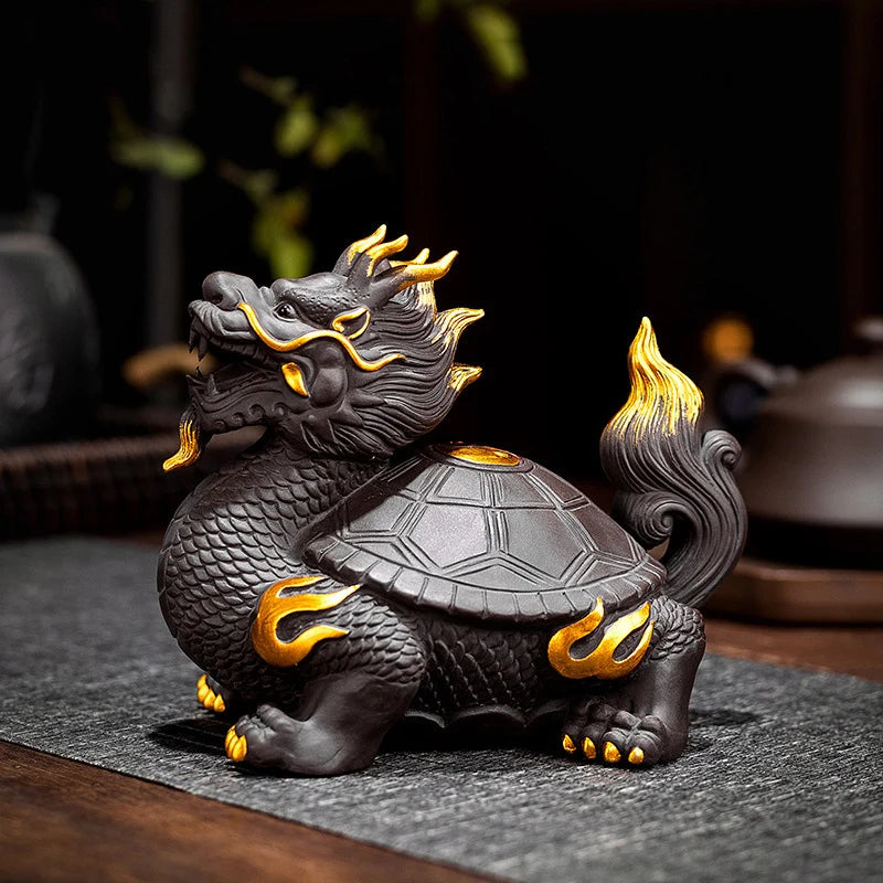 Ceramic dragon turtle mascot chinese characteristic Statue Feng Shui Gossip God Beast Home Living Room, Room, Office Accessories