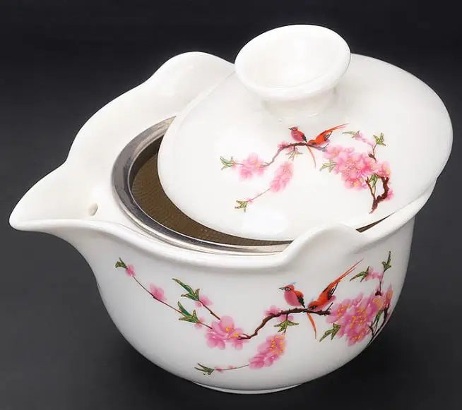 Ceramic gai wan tea pot,China kungfu Tea Sets Dehua gaiwan tea porcelain teapot tea set for travel Beautiful easy kettle