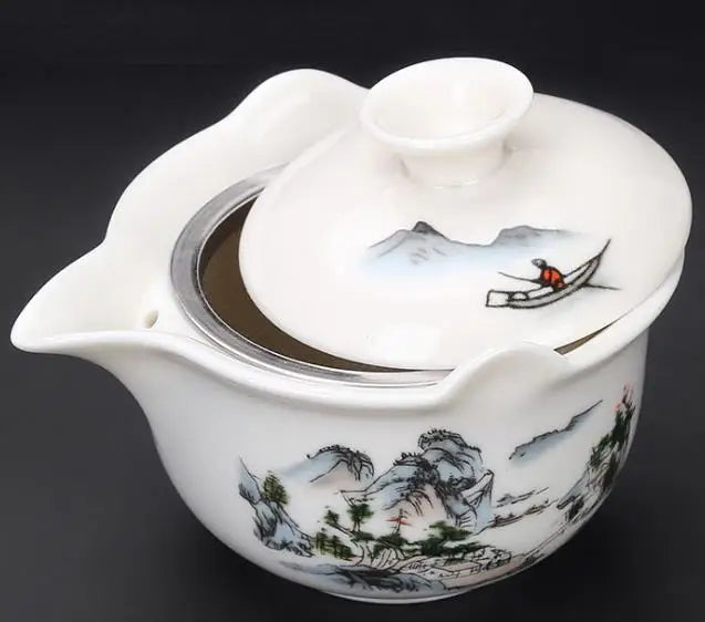 Ceramic gai wan tea pot,China kungfu Tea Sets Dehua gaiwan tea porcelain teapot tea set for travel Beautiful easy kettle