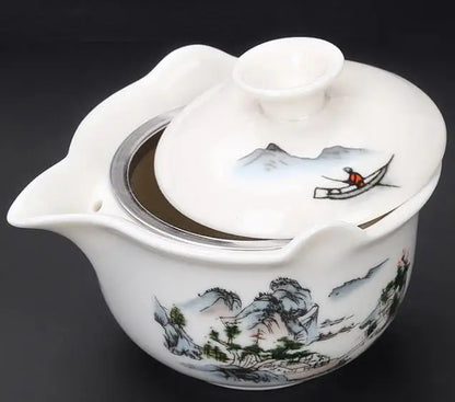 Ceramic gai wan tea pot,China kungfu Tea Sets Dehua gaiwan tea porcelain teapot tea set for travel Beautiful easy kettle