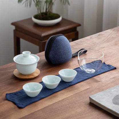 Ceramic gaiwan 3 cups a tea sets portable travel tea set drinkware