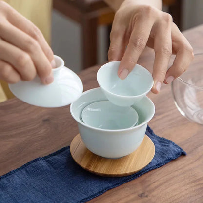 Ceramic gaiwan 3 cups a tea sets portable travel tea set drinkware