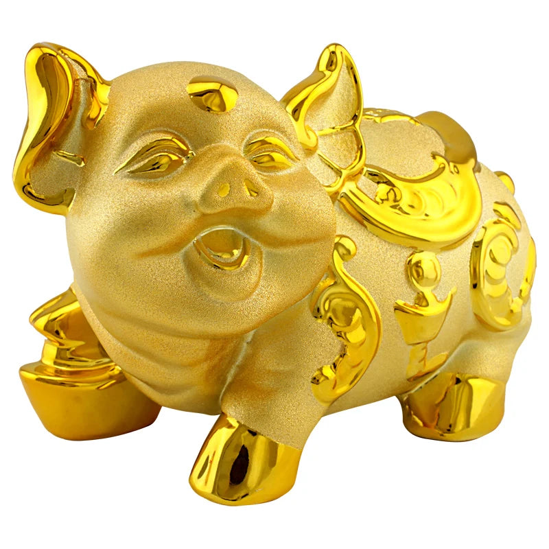 Ceramic golden pig feng shui statue  bank  bank good luck piggy bank child birthday gift  Home decoration Arts and crafts