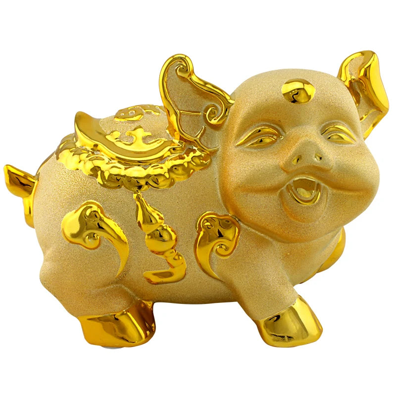 Ceramic golden pig feng shui statue  bank  bank good luck piggy bank child birthday gift  Home decoration Arts and crafts