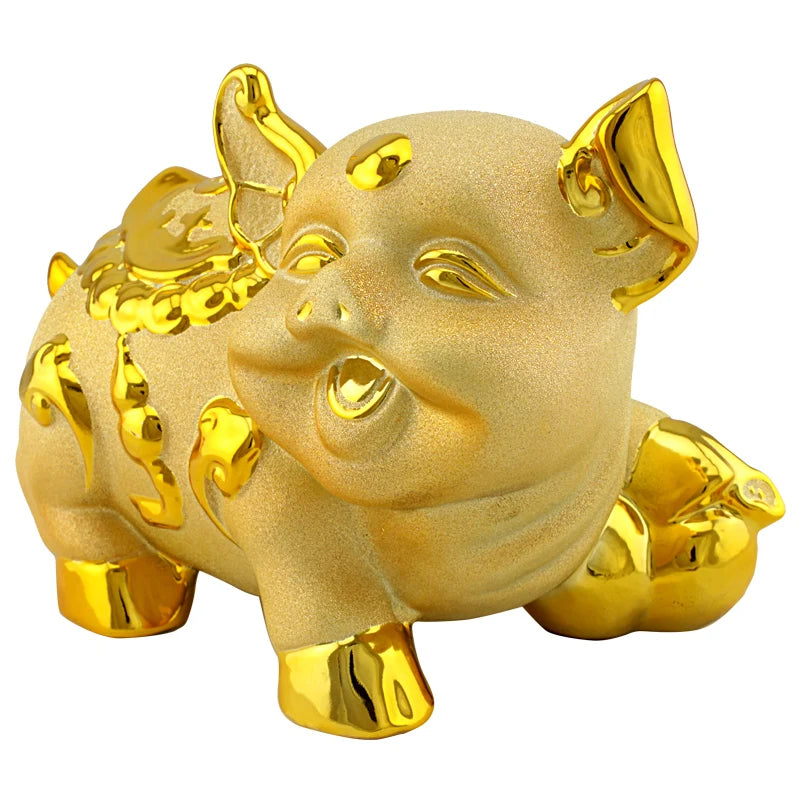 Ceramic golden pig feng shui statue  bank  bank good luck piggy bank child birthday gift  Home decoration Arts and crafts