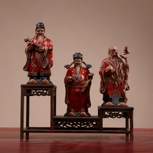 Ceramic statue of Fu Lu Shou God of Wealth，Modern art sculpture，Home living room loft character decoration statue，Business gifts