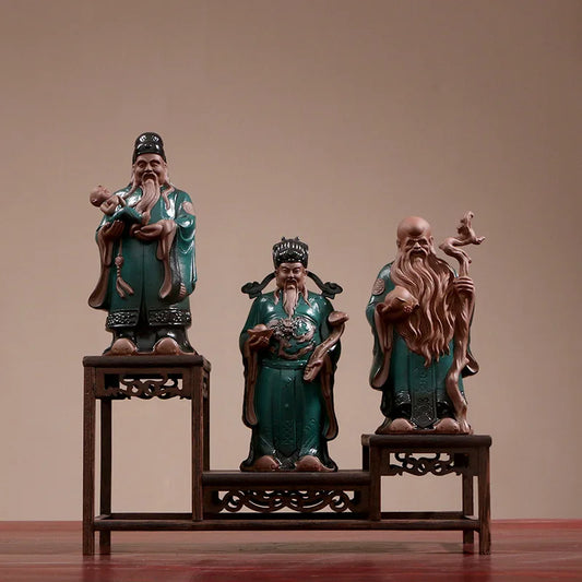 Ceramic statue of Fu Lu Shou God of Wealth，Modern art sculpture，Home living room loft character decoration statue，Business gifts