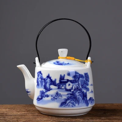 Ceramic teapot 1250ML-1500ML , large capacity, blue and white porcelain, ceramic handmade teapot, glass tea pot, with filter