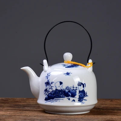 Ceramic teapot 1250ML-1500ML , large capacity, blue and white porcelain, ceramic handmade teapot, glass tea pot, with filter