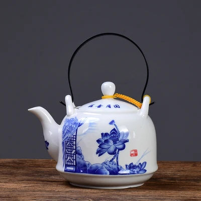 Ceramic teapot 1250ML-1500ML , large capacity, blue and white porcelain, ceramic handmade teapot, glass tea pot, with filter