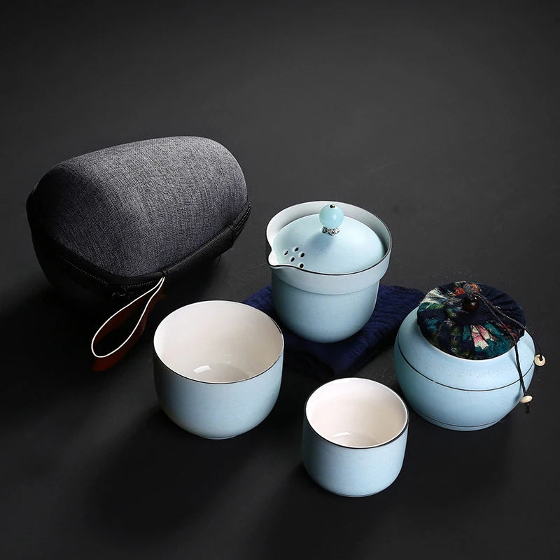 Ceramic teapot kettle gaiwan teacups one pot and two cups portable travel tea sets with travel bag