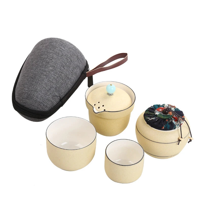 Ceramic teapot kettle gaiwan teacups one pot and two cups portable travel tea sets with travel bag