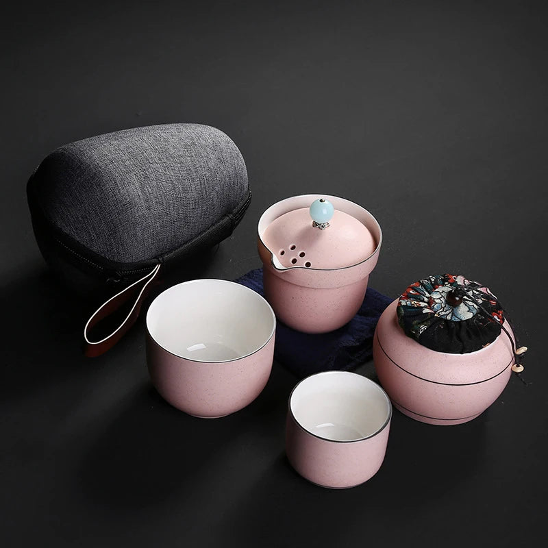 Ceramic teapot kettle gaiwan teacups one pot and two cups portable travel tea sets with travel bag