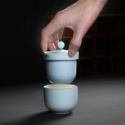 Ceramic teapot kettle gaiwan teacups one pot and two cups portable travel tea sets with travel bag