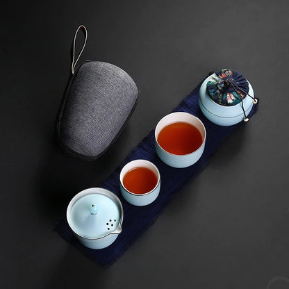 Ceramic teapot kettle gaiwan teacups one pot and two cups portable travel tea sets with travel bag
