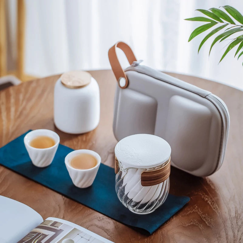 Ceramic teapot with One Pot Three Cups One storage tank gaiwan teacup a tea sets portable travel tea set drinkware