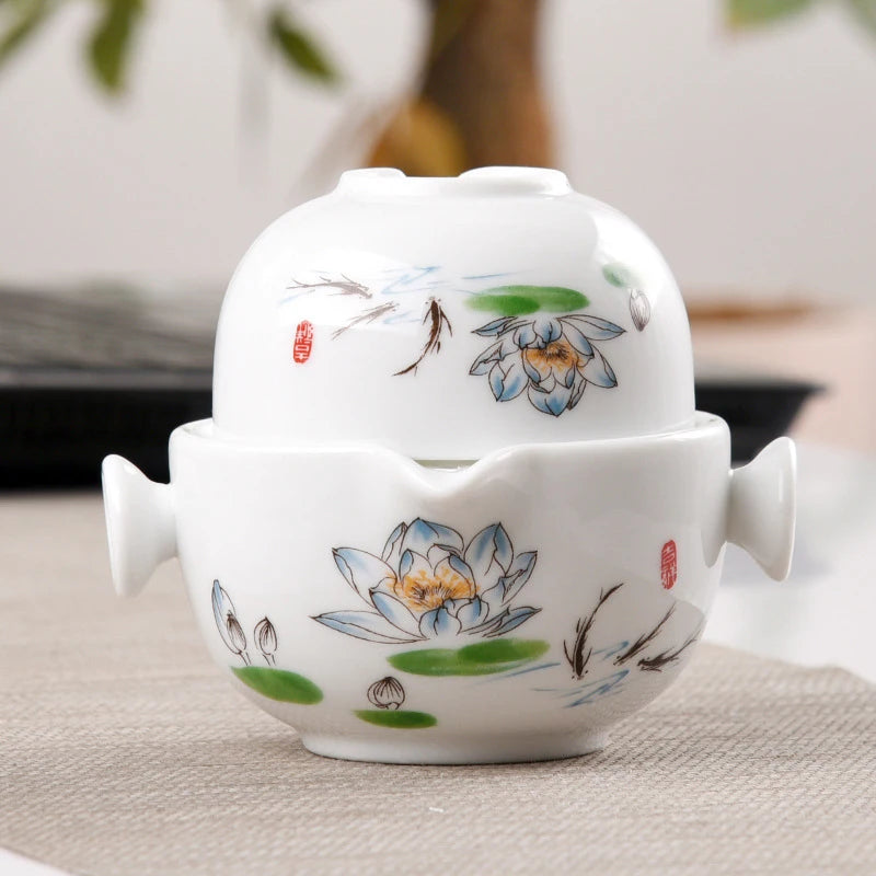Ceramic teapots gaiwan teacups chinese teaware portable travel tea sets with travel bag Free shipping