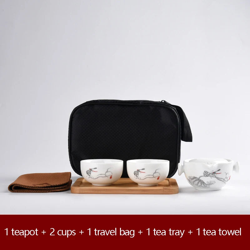 Ceramic teapots gaiwan teacups chinese teaware portable travel tea sets with travel bag Free shipping