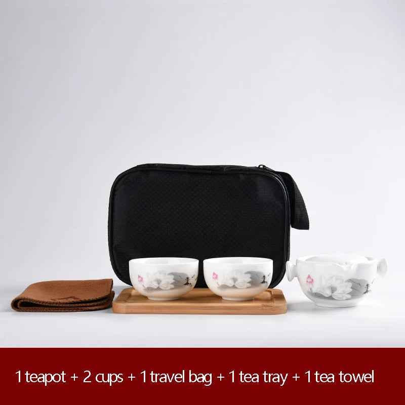 Ceramic teapots gaiwan teacups chinese teaware portable travel tea sets with travel bag Free shipping
